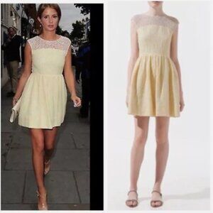 Zara Yellow Tweed and White Lace Dress Size XS